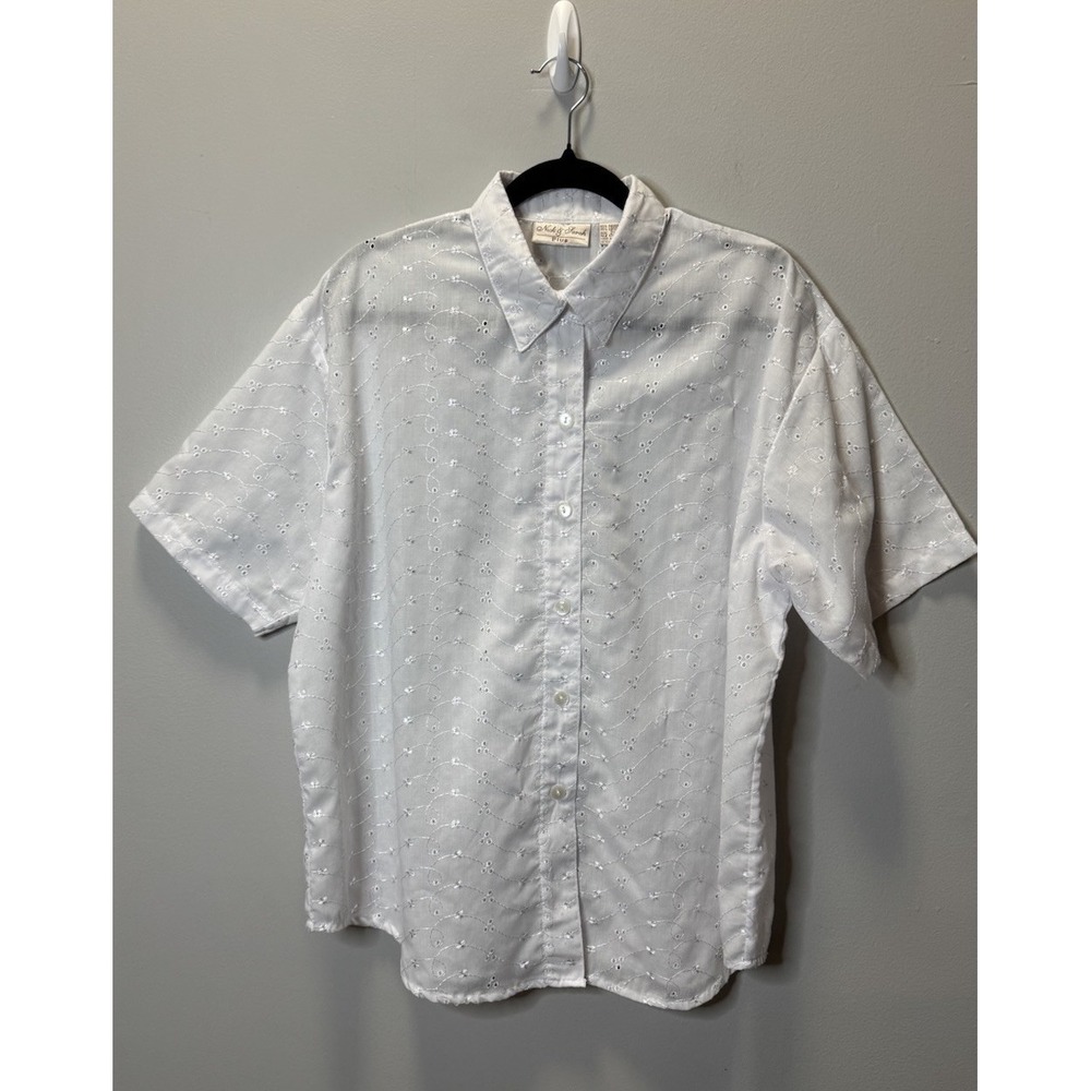 Nick & Sarah Plus Shirt Eyelet White Size‎ 2X Button Up Shirt Sleeve